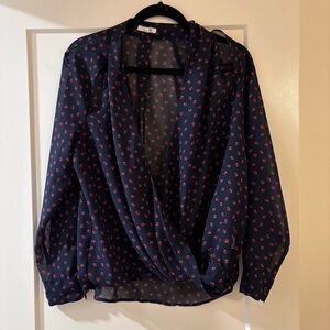 Navy Blue Floral Blouse